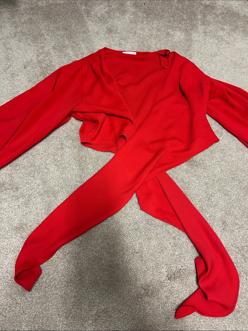 Pink Lily Boutique Cropped Red Wrap Blouse
